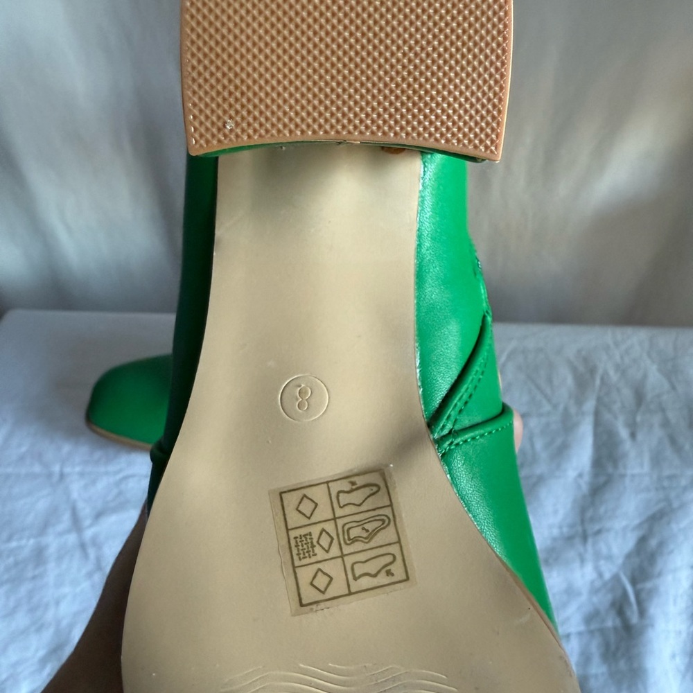 Faux Leather Square Toe Side Zip Block Heel Ankle‎ Boots Green - Picture 3 of 5